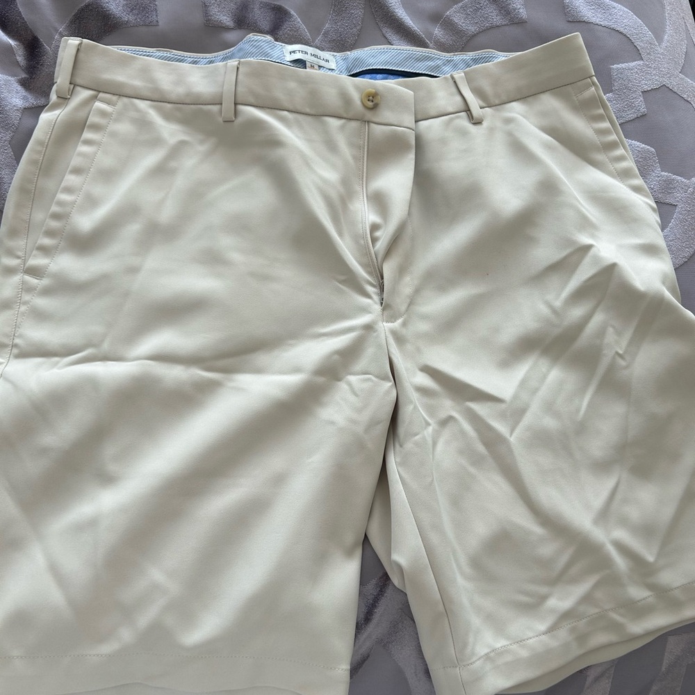 Peter Millar Cream Flat Front Shorts